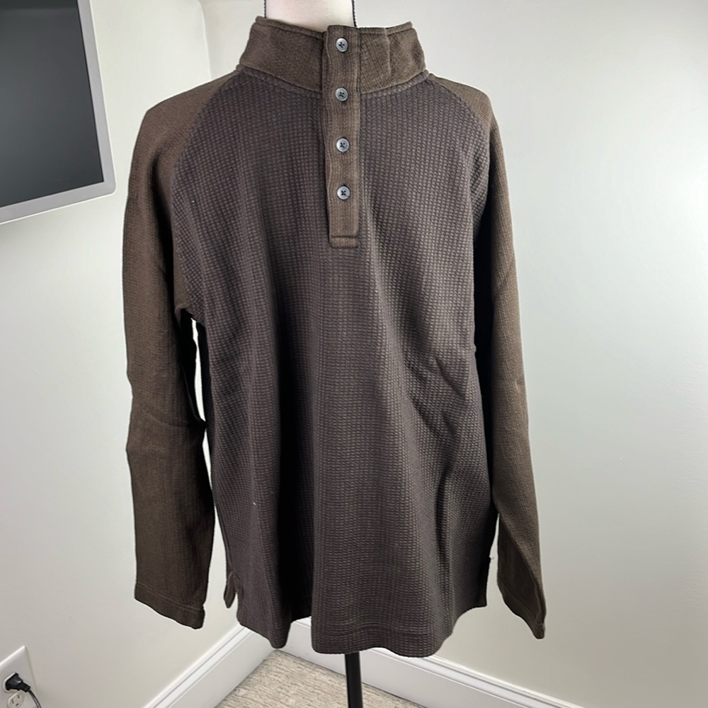 Cooper Jones Supply Men’s XL Brown Waffle Knit Henley Mock Neck Pullover